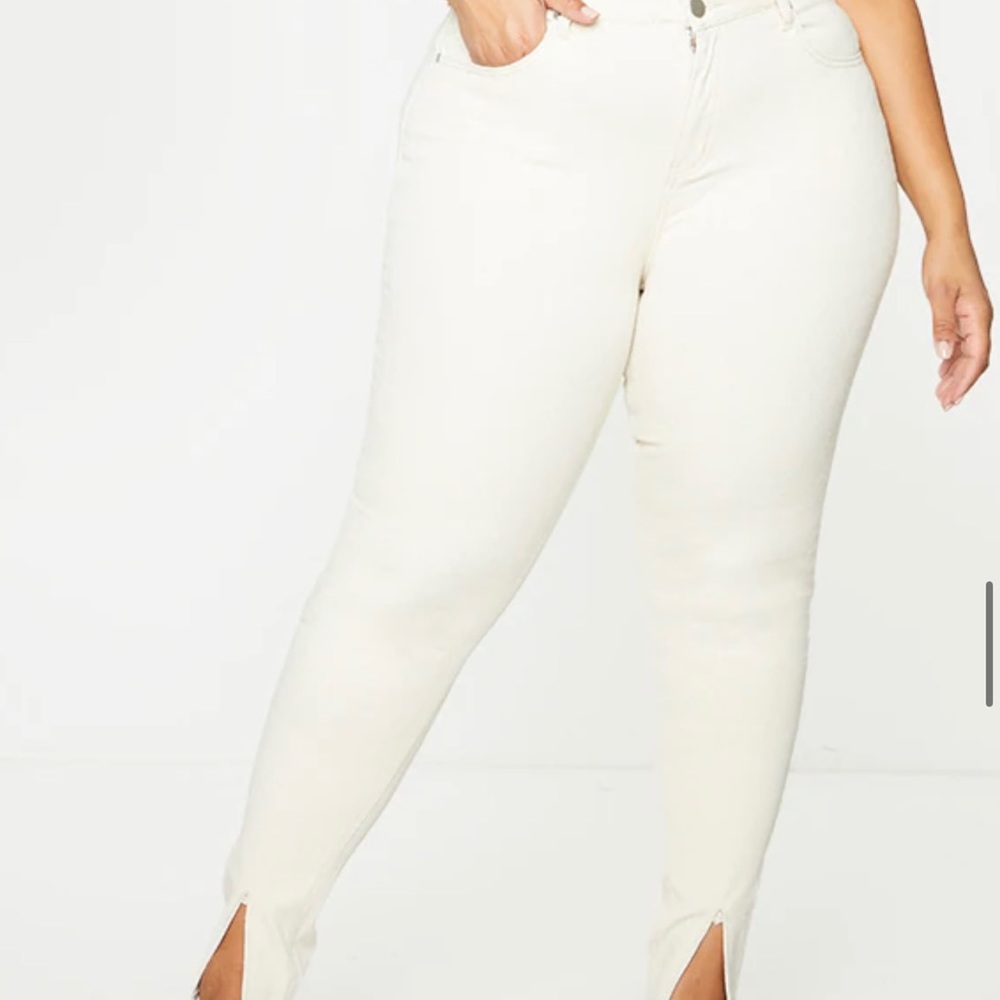 Pretty Little Thing plus size front split hem cream pants